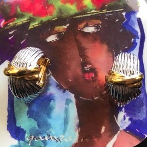 Vintage PCI Gold and Silver Shell Clip On Earrings